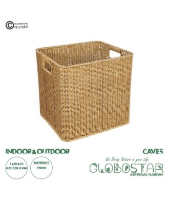 GloboStar® Artificial Garden CAVES 21496 Διακοσμητικό Πλεκτό Καλάθι - Κασπώ Γλάστρα - Flower Pot Μπεζ Μ32 x Π28 x Υ30cm